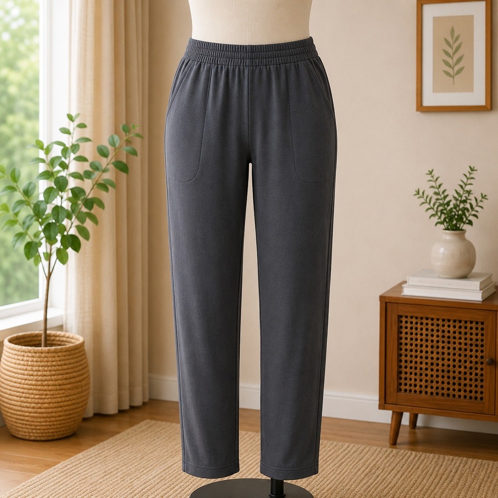 AnyBody Lounge Pants Womens 2X Black Elastic Waist Pockets Straight Leg Relaxed
